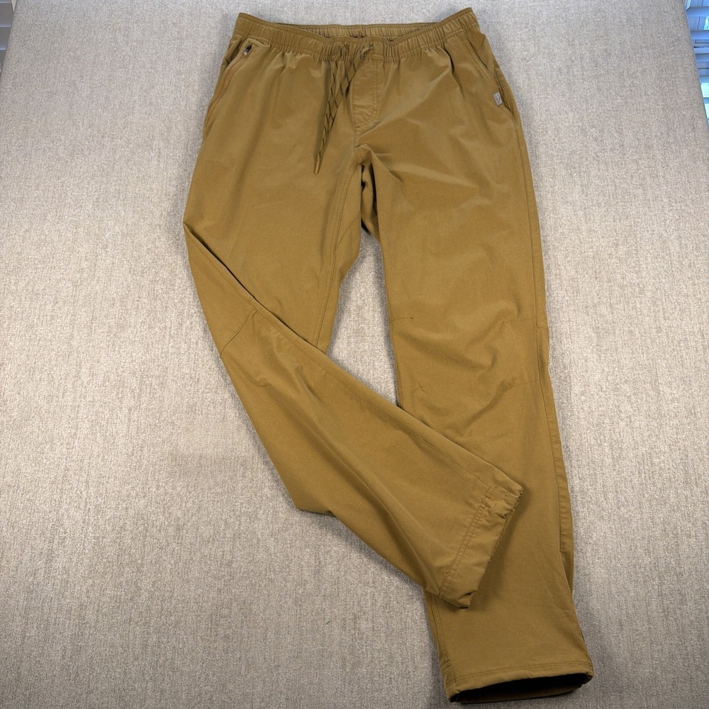 LL Bean Pants Men Size L34 Khaki Elastic Band Straight Leg Pull Cord Cuffs